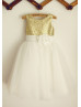 Gold Sequin Tulle Knee Length Flower Girl Dress